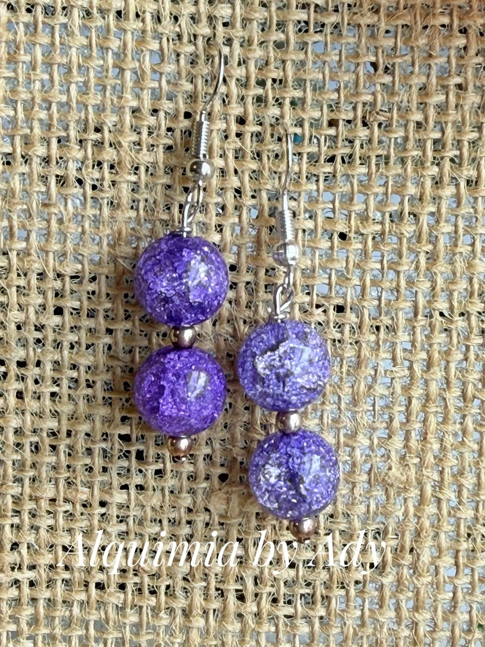 Purple Druzy quartz Double Drop Earrings